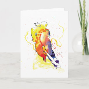 Carte Hockey Aquarelle Salutation
