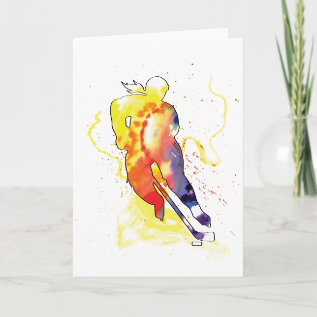 Carte Hockey Aquarelle Salutation (Devant)