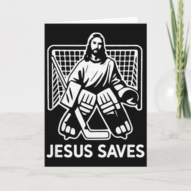 Carte Hockey Goalie Goalkeeper Jesus Saves Christian Hoc (Devant)
