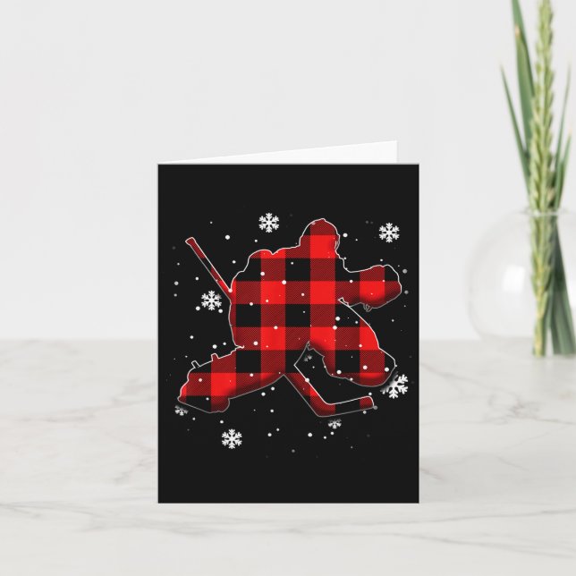 Carte Hockey Goalie Plaid Christmas  (Devant)