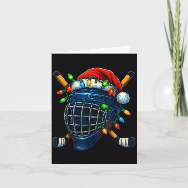 Carte Hockey Helmet Christmas Lights Santa Hat Design Xm (Devant)