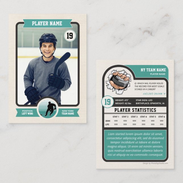 Carte Hockey Personnalisée, Carte Joueur Vintage (Devant / Derrière)