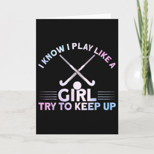 Carte Hockey sur gazon aquarelle Je joue comme une fille