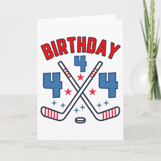 Carte Hockey sur glace Quatre garçon d'anniversaire 4ème (Devant)