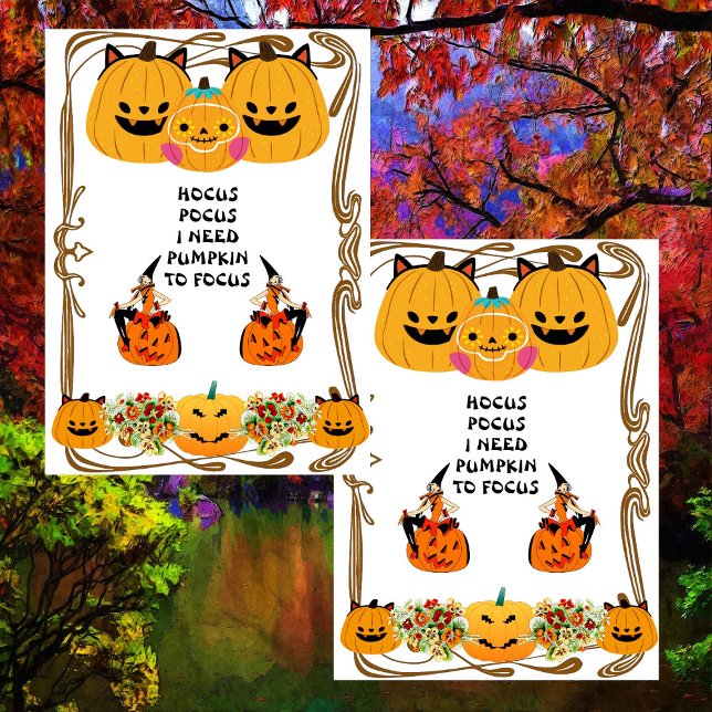 Carte Hocus Pocus Halloween Sorcière Éffrayant Or Cadre  (Hocus Pocus Halloween Witch Spooky Gold Frame Cute Card)