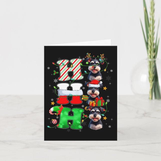 Carte Hohoho Schnauzer Chien Père Noël Elfe Chapeau Renn (Devant)