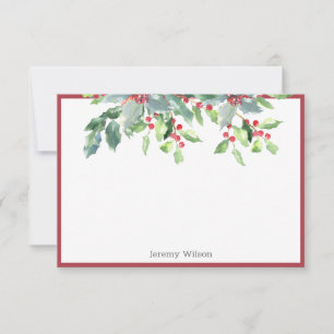 Carte Holiday Green Holly Plante Rouge Note personnalisé