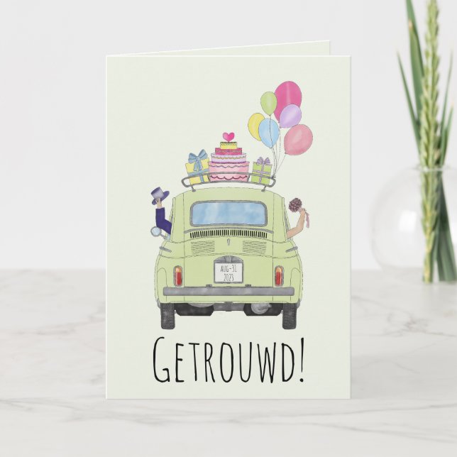 Carte Hollandais Félicitations Mariage Fiat 500 (Devant)