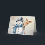 Carte "Holly Jolly Snowman" avec un homme<br><div class="desc">Étendez la fête avec cette carte de voeux de Noël enchanteresse avec un bonhomme de neige sainte et joyeux décoré de spriges festifs de saint, rejoint par un curieux petit faon qui regarde autour de son épaule. La couverture avant saisit la chaleur et la fantaisie de la saison dans une...</div>