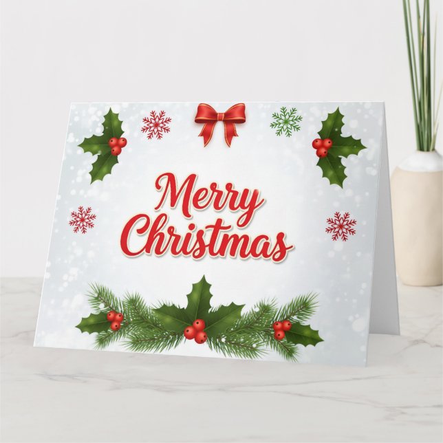 Carte Holly & Snowflakes Merry Christmas Card (Devant)