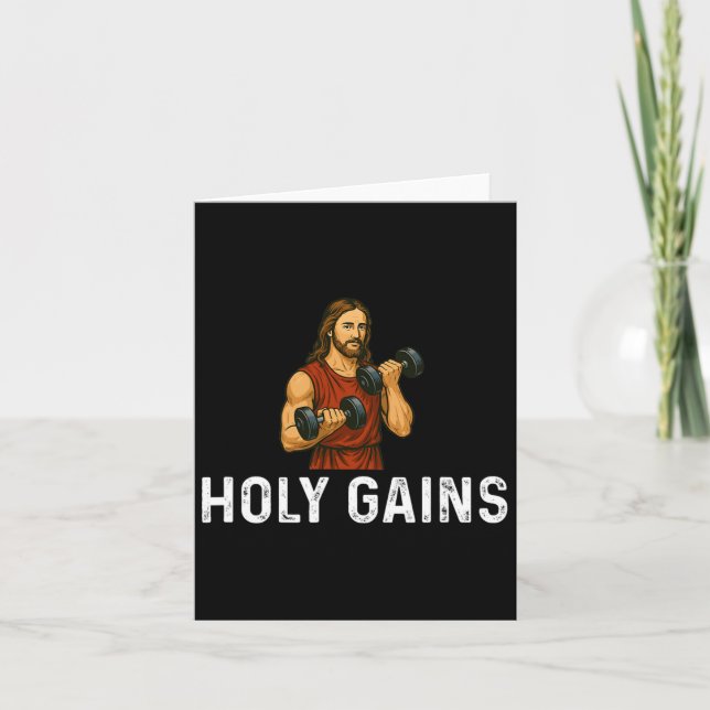 Carte Holy Gains Church God - Poids Lifting Fitness Bod (Devant)