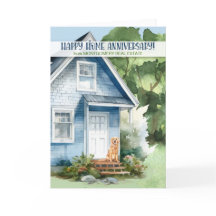 Home Anniversary Realtor Blue House and Dog Custom