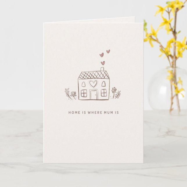 Carte Home Is Where Mum Is Card – House Sketch Mother’s  (Fleur jaune)