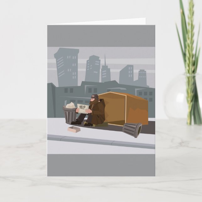 Carte Homeless Man Holding Help Sign Urban Poverty (Devant)