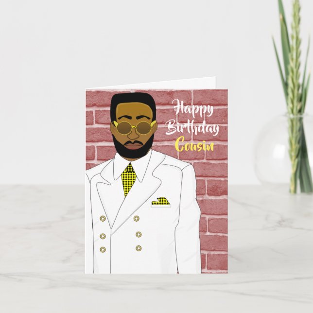 Carte Homme afro-américain en costume blanc Anniversaire (Devant)