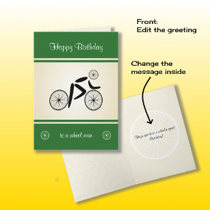 Carte Homme de roue d'anniversaire drôle cycliste vert