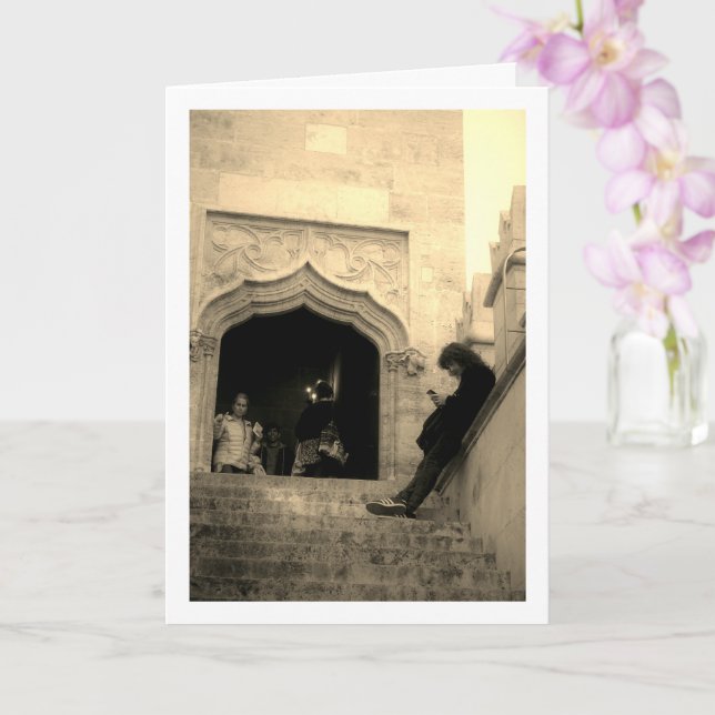 Carte Homme en dehors de Llotja de la Seda, Valencia, Es (Orchidée)