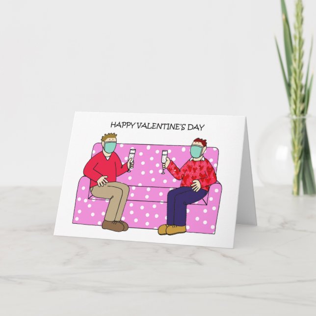 Carte Homme gay Valentine Couple dans les masques faciau (Devant)