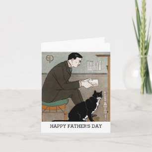 Carte Homme vintage avec chat Fête des pères heureuse