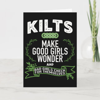 Carte Hommes celtiques en kilts Femmes s'étonnent Blague