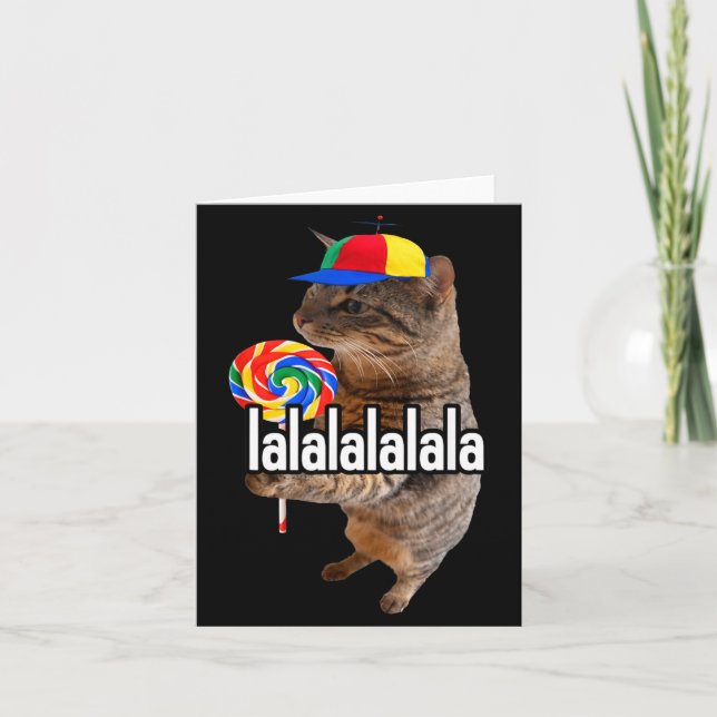 Carte Hommes Drôles Lalalala Chat Idiot Sucette Mème (Devant)