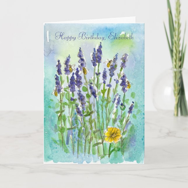 Carte Honey Bees Lavender Personnalisé Joyeux Anniversai (Devant)