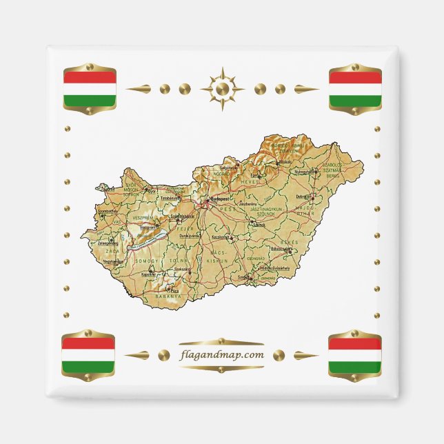 Carte Hongrie + Magnet des drapeaux (Devant)