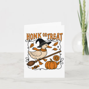 Carte Honk ou Treat Halloween Oie Mignonne Oie Sorcière