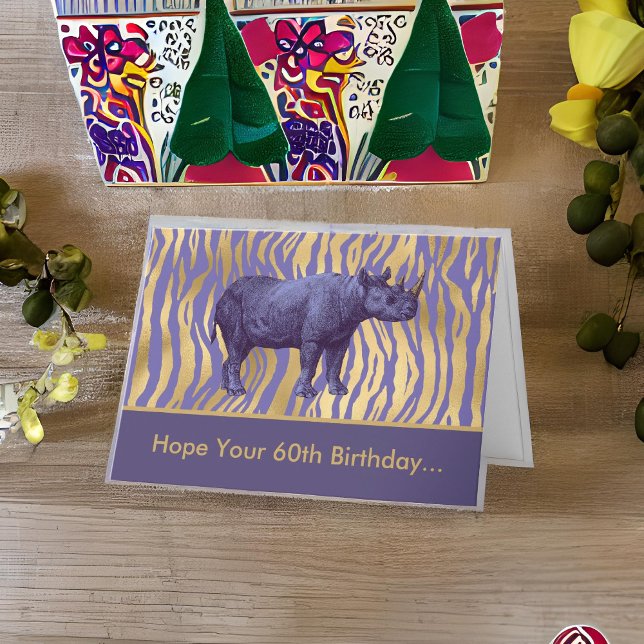 Carte Hope Your 60th Birthday is Wild Purple Rhinoceros (Créateur téléchargé)