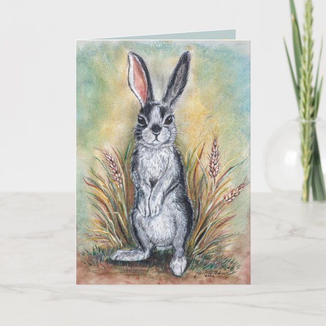 Carte Hoppy Anniversaire Rabbit Peinture Art mignon anim (Devant)