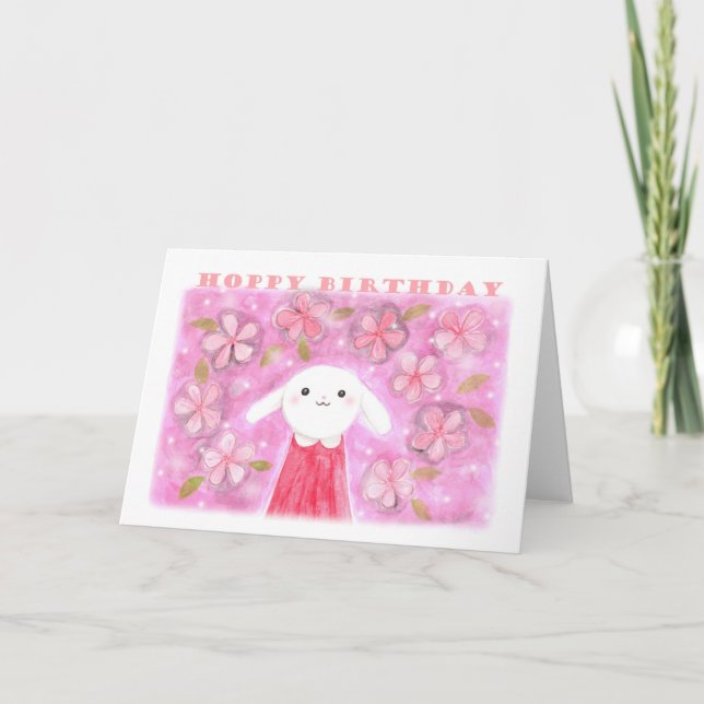 Carte Hoppy Birthday Cute Bunny Rabbit assez doux (Devant)