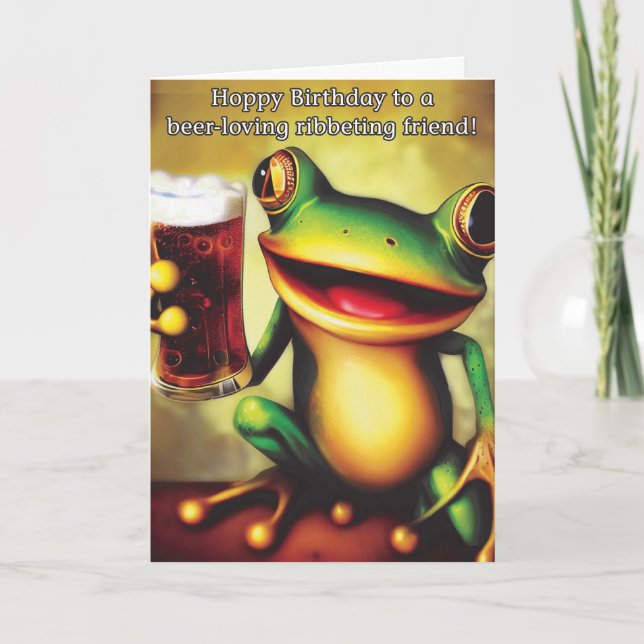 Carte Hoppy Birthday ! Drôle Grenouille tenant le verre  (Devant)