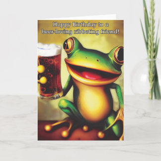 Carte Hoppy Birthday ! Drôle Grenouille tenant le verre