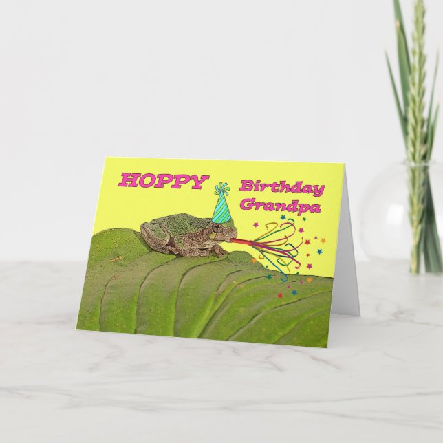 Carte Hoppy Birthday for Grand-pa Party Frog avec Casque (Devant)