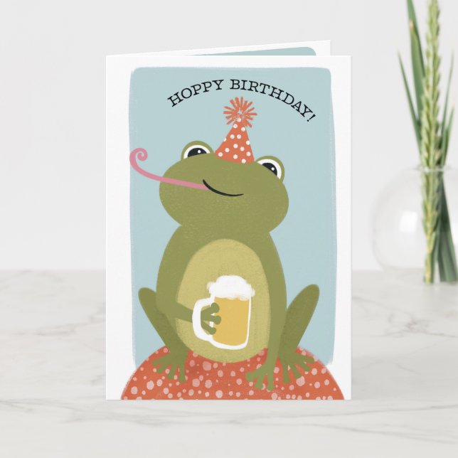 Carte Hoppy Birthday Frog & Beer Punny Birthday Card (Devant)