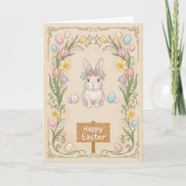 Carte Hoppy Easter Card - Floral Bunny Frame (Devant)