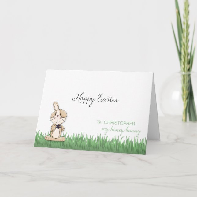 Carte Hoppy Paster Honey Bunny nom personnalisé (Devant)