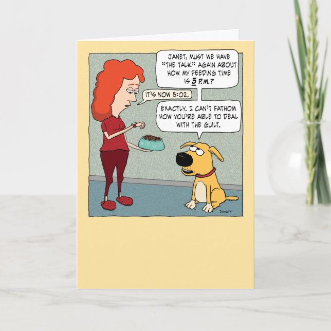 Carte Horloge de chien à l'heure d'alimentation drôle An (Devant)