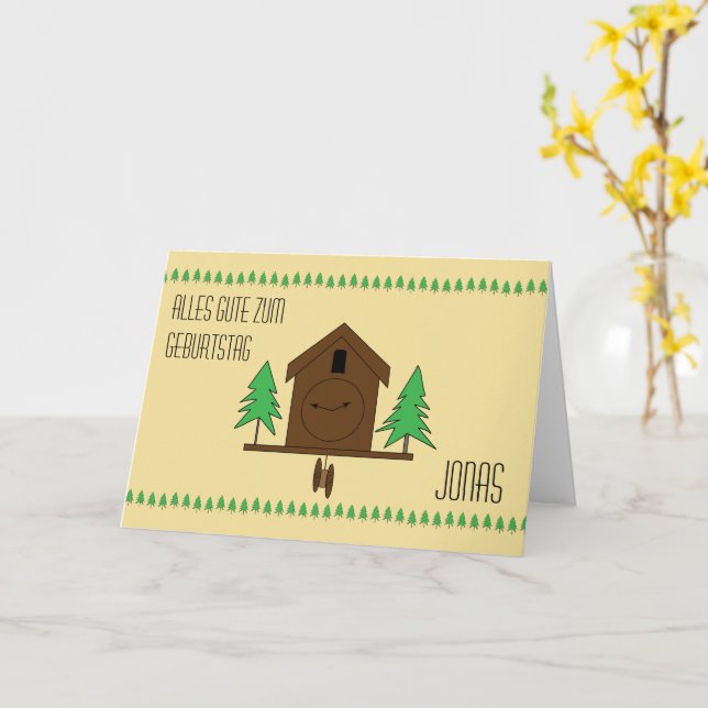Carte Horloge de Cuckoo Allemand Joyeux anniversaire (Fleur jaune)