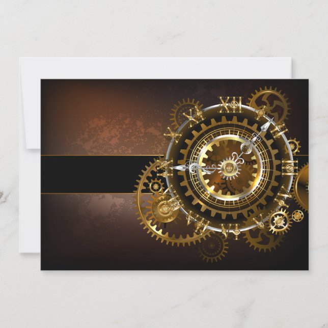 Carte Horloge Steampunk avec des engrenages anciens (Devant)