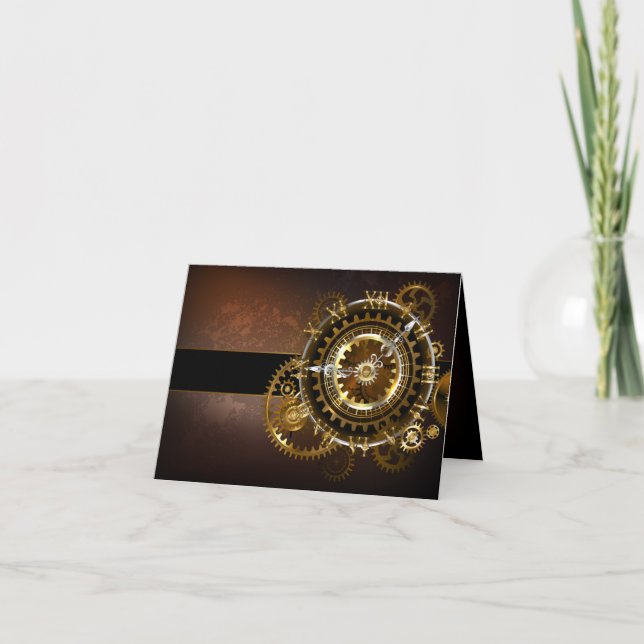 Carte Horloge Steampunk avec des engrenages anciens (Devant)