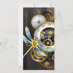 Carte Horloge Steampunk avec libellule mécanique