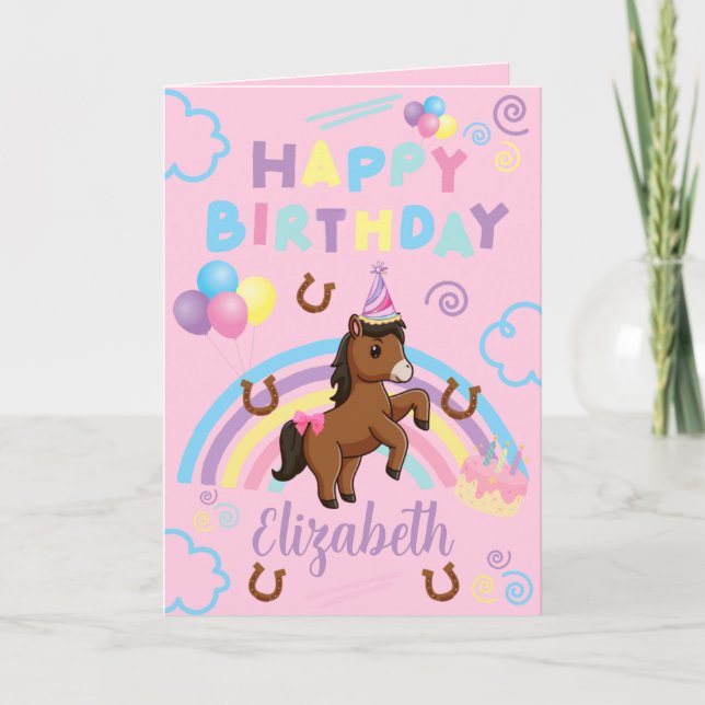 Carte Horse Birthday Card in Pink (Devant)