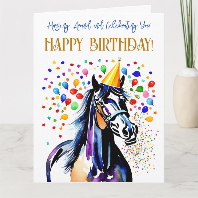 Carte Horse fête d'anniversaire thématique drôle (Devant)