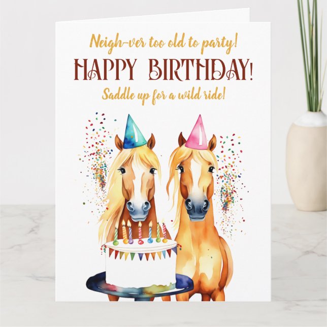 Carte Horse fête d'anniversaire thématique drôle (Devant)