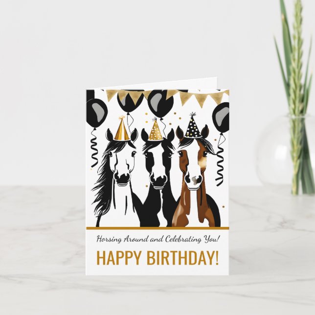 Carte Horse fête d'anniversaire thématique drôle (Devant)