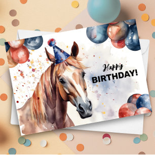 Carte Horse Party Casquette Aquarelle Portrait Joyeux an