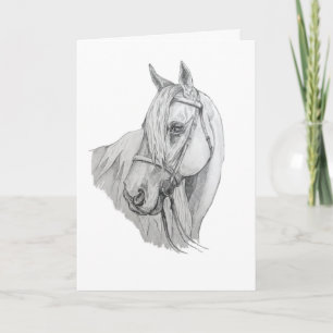 Carte Horse with Flowing Mane Pencil Portrait Blank