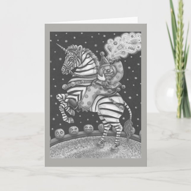 CARTE HORSEMAN CLOWN SANS TÊTE SUR ZEBRA GREETING CARD B (Devant)