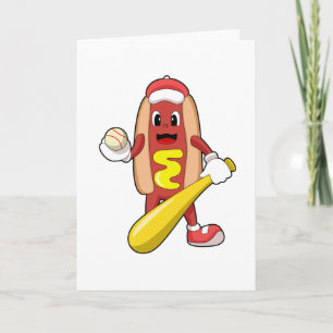 Carte Hot-dog au baseball avec batte de baseball